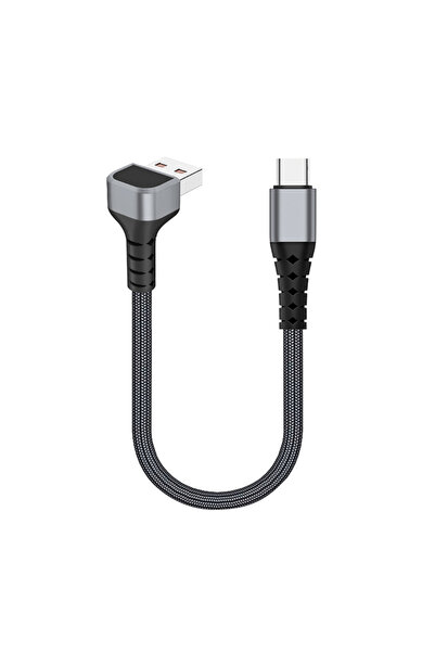 Choice3 كابل شحن قصير أسود مضفر من نوع USB-A إلى USB-C بطول 0.25 متر، بزاوية ...