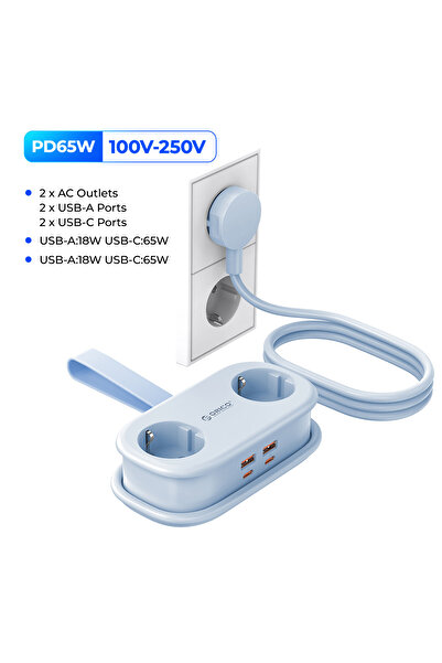 Choice1 Orico EU Plug EU plug Blue ORICO Cable-Wrap Portable Travel Power Str...