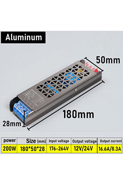 choice2 محول طاقة LED بقدرة 200 واط يعمل بجهد 24 فولت و12 فولت، محول من التيا...