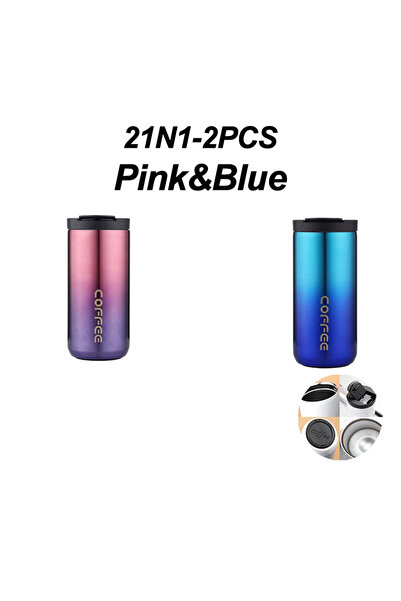 Choice3 <500ml Pink-Blue-2PCS Stainless Steel Coffee Thermos Bottle Thermal M...
