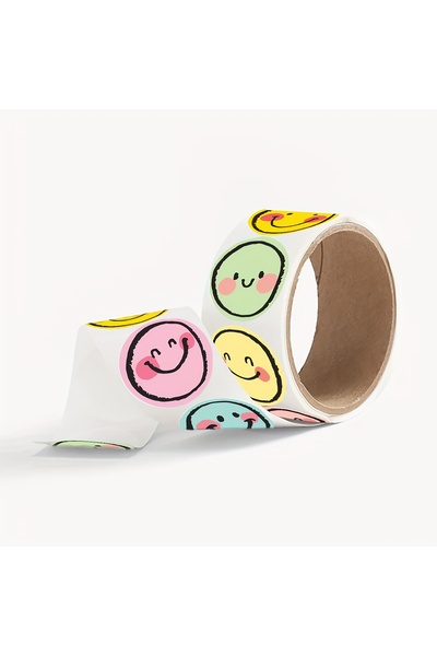 Choice L 1 roll 500pcs Colorful Smile Face Paper Labels - Round, Assorted Col...