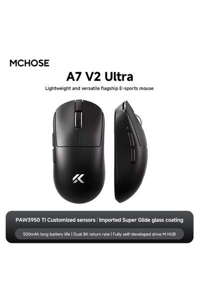 Choice3 ماوس الألعاب MCHOSE A7 V2 فائق الدقة 8K أسود، معدل استجابة 8K، خفيف ل...