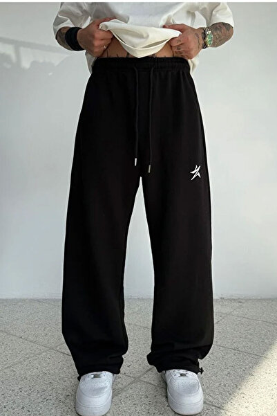 WEARTEX Yıldız Baskılı Kışlık Kumaş Ayarlanabilir Paça Bol Eşofman Altı