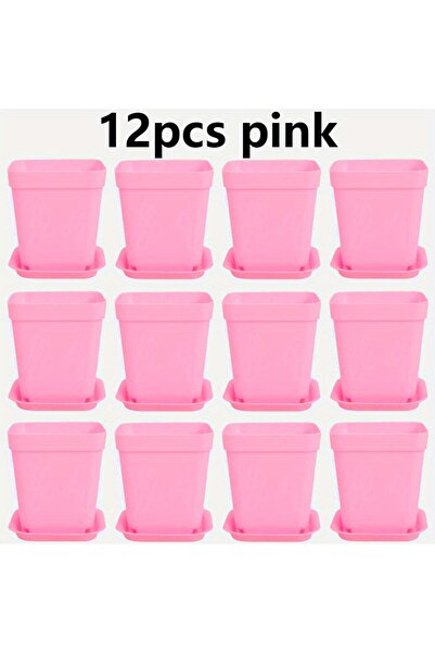 Choice5 12pcs pink 12pcs 7cm Plastic Square Pots with Trays, Drainage Holes, ...