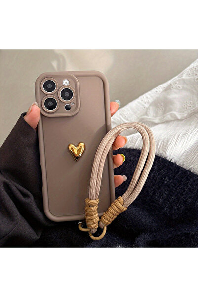 Choice جراب ناعم ثلاثي الأبعاد بتصميم قلب ذهبي لطيف باللونين الأزرق والبني، م...