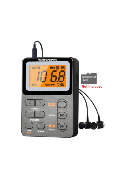 Choice1 راديو AM/FM رمادي، راديو شخصي محمول بشاشة LCD للضبط الرقمي، جهاز ووكم...