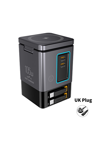 choice2 Black UK Plug GaN 6 in 1 105W Magnetic Wireless Charger Stand 15W Fas...