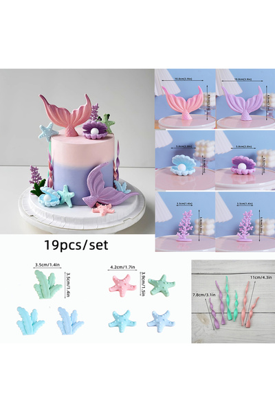 Choice30 19 قطعة من زينة كعكة ذيل حورية البحر، ديكور تحت الماء مع أصداف مرجان...