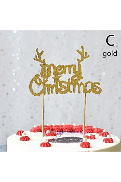 Choice1 C 10 Pcs/lot Gold Red Merry Christmas Party Cake Toppers Decoration f...