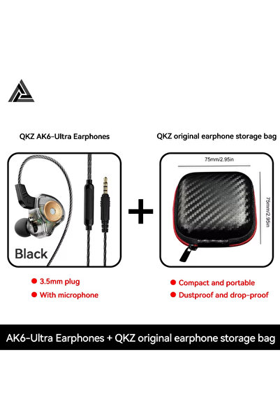 Choice3 Black With Bag QKZ AK6-Ultra Wired Earphones 3.5mm AUX In-Ear Headset...