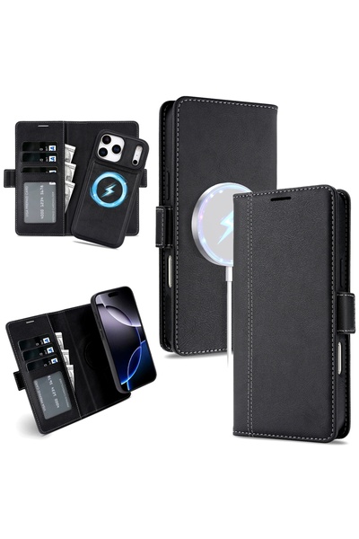 Choice90 جراب محفظة ماج سيف أسود 2 في 1 لهاتف آيفون 17 برو ماكس، متوافق مع آي...