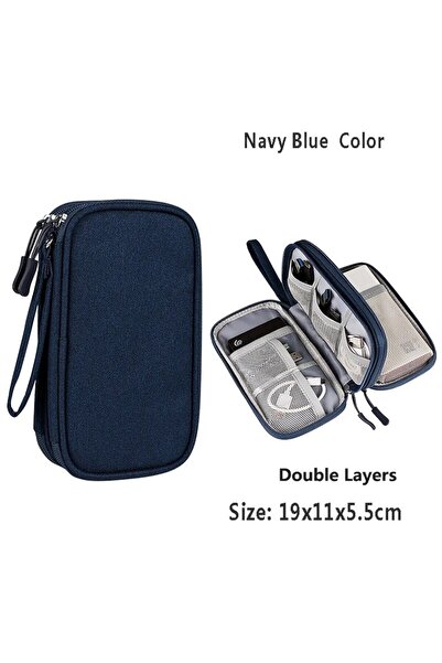 choice2 Navy Double layer Waterproof Data Cable Storage Bag Portable Carry Ca...