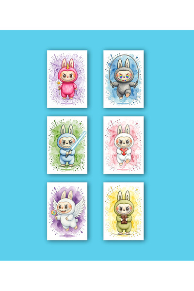 Bifabrika Labubu Resim Poster Baskı Seti - 6’li Set – Çocuk Odası Duvar Dekor...