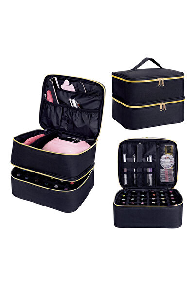 choice2 Black UOZL nail polish double-layer cosmetic bag portable large-capac...
