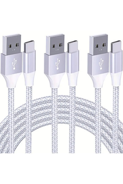 Choice كابل USB-A إلى Type-C أبيض بطول 1 متر، 3 قطع، كابل مضفر من النايلون، 1...