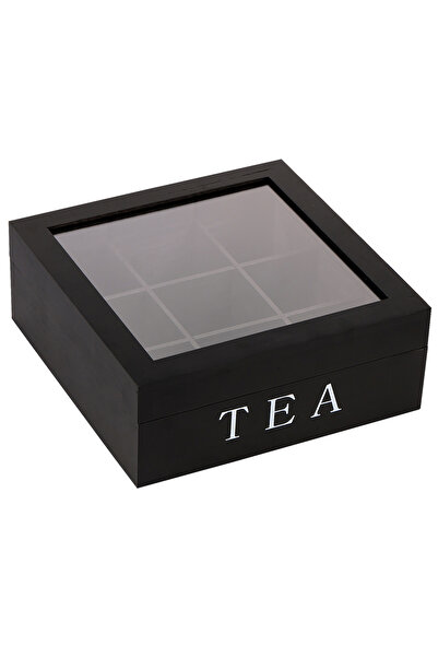 Choice صندوق تخزين حقيبة الشاي من الخشب الأسود بغطاء شفاف، 9 أقسام مربعة، منظ...