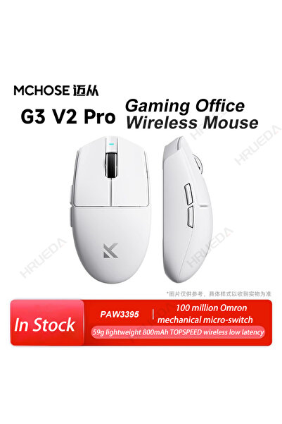 Choice ماوس الألعاب اللاسلكي MCHOSE G3 V2 Pro الأبيض، خفيف، ثلاثي الأوضاع، بت...