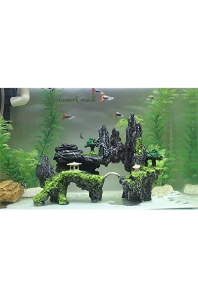 Choice حجر زينة لحوض السمك، أخضر اللون، قطعة واحدة، مقاس 24×17×9 سم، مصنوع من...