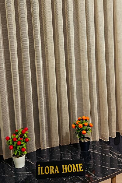 ilora home Premium vizon bej file tasarım tül perde 3 kat pileli