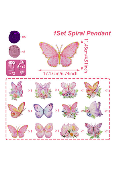 Choice 1 set Butterfly Spiral Pendant Hanging Banner Pink Butterfly Theme Bir...