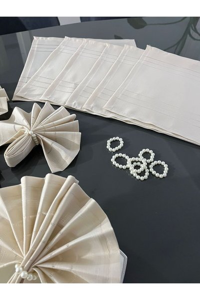 BRL ÇEYİZ HOME Colber Dertsiz Fabric Serviette and Ring (for 12 People)-12 Napkins,12 Rings