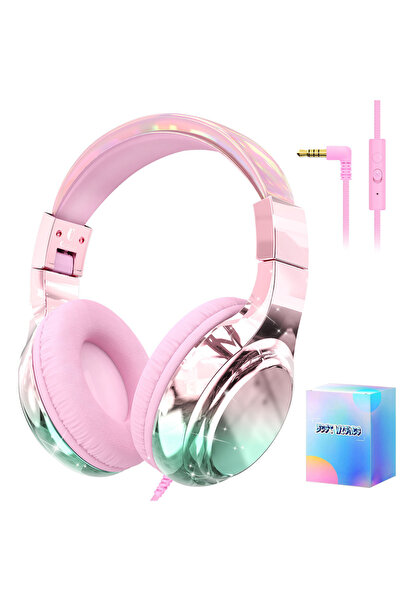 choice2 سماعات رأس للأطفال باللون الوردي مع علبة، سلكية ، بأسلاك للمدرسة، مزو...