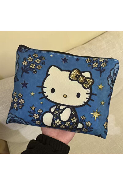 Choice A Cartoon Blue Flower Hello Kitty Cosmetic Storage Bag Kawaii Japanese...