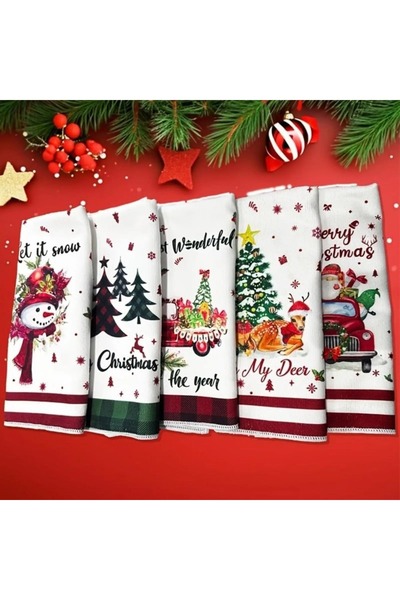 Choice 5 مناشف مطبخ مقاس 40×60 سم، بنقشة عيد الميلاد، مناشف أطباق للعطلات، با...