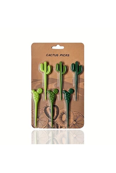 Choice مجموعة شوك بلاستيكية خضراء مكونة من 6 قطع بتصميم صبار، مثالية للكيك وا...