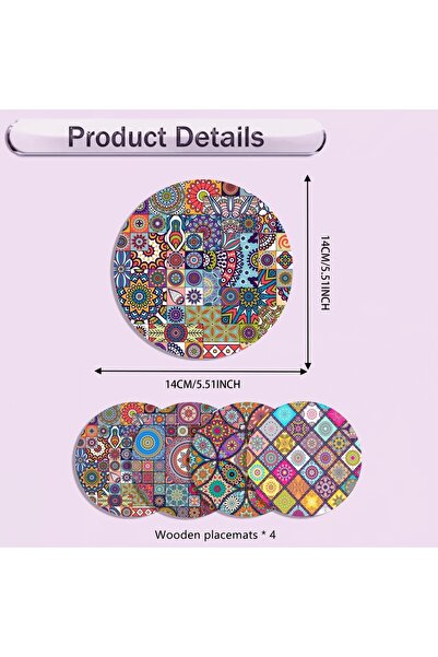 Choice 15cm 4pcs Set of 4 Mandala Wooden Placemats-Durable,Heat-Resistant, No...