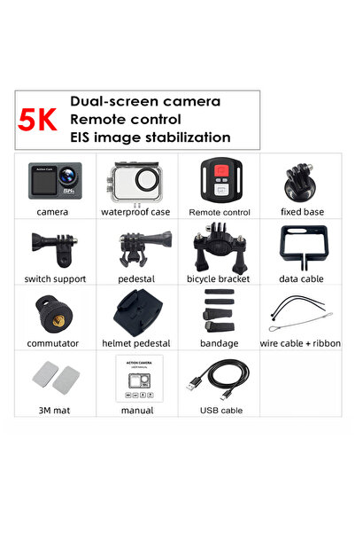 Choice4 أضف كاميرا أكشن بدقة 5K بسعة 128 جيجابايت، مزودة بخاصية تثبيت الصورة،...
