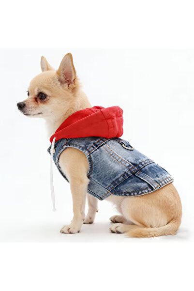 Choice6 ملابس حيوانات أليفة من دنيم الأحمر للكلاب الصغيرة، سترة بغطاء رأس من ...