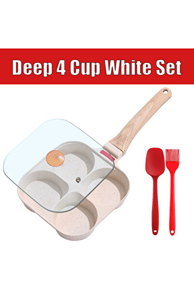 Choice3 Deep 4 Cup White Set Healthy Fried Egg Pan Ntick Omelette Pan with Li...