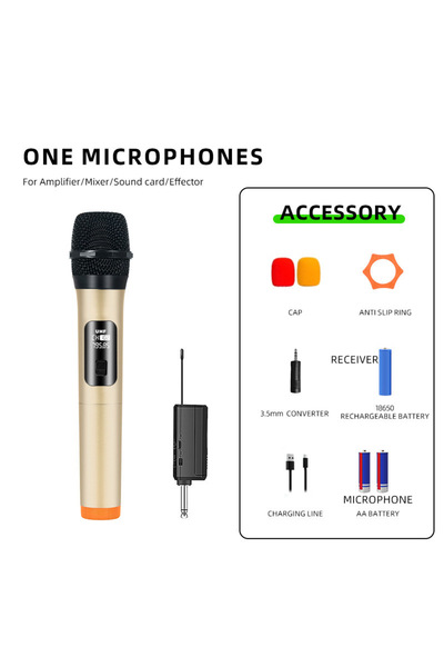 Choice1 ميكروفون لاسلكي ذهبي أحادي القناة بتردد ثابت UHF، ميكروفون يدوي ثنائي...