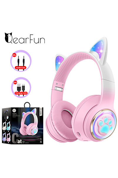 Choice سماعات رأس لاسلكية بتصميم أذن قطة ثلاثية الأبعاد لطيفة على شكل كبسولة ...