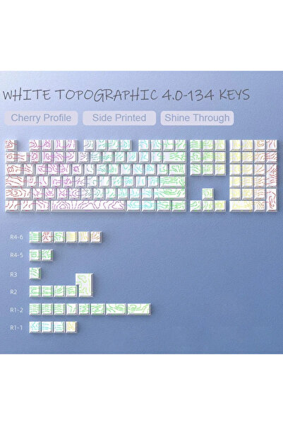 Choice3 134 Keys White Contour 4.0 Side Engraved Keycap PBT Translucent 97 Ke...