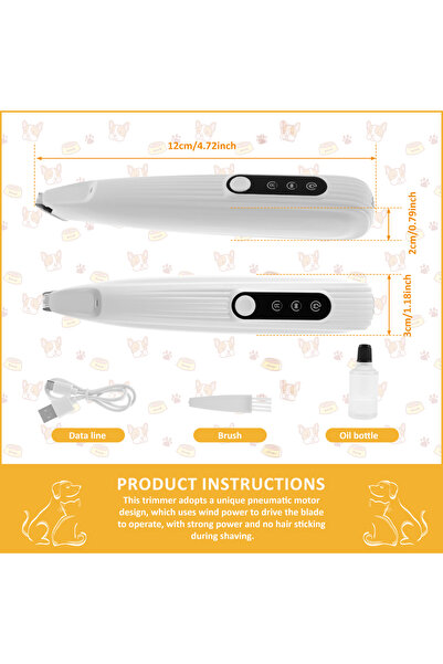 Choice 1PC White Dog Paw Trimmer Low Noise Pet Hair Shaver with LED Light USB...