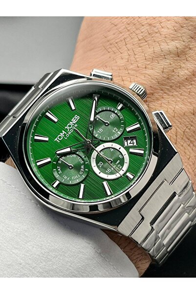 Tom Jones Men's Wristwatch Silver Color Steel Band Calendar 5 Atm Water Resis...