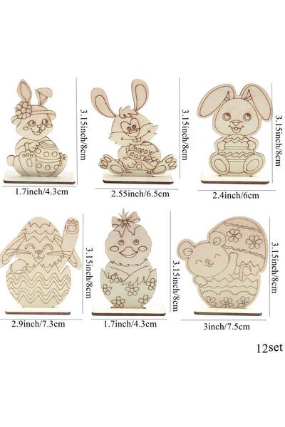 Choice 12 قطعة متنوعة من زينة طاولة على شكل أرنب عيد الفصح، مصنوعة من الخشب، ...