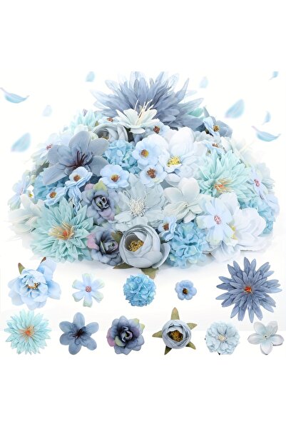 Choice3 ٢٠ قطعة من الزهور الاصطناعية الزرقاء المتنوعة ، زهور حريرية مزيفة لتز...