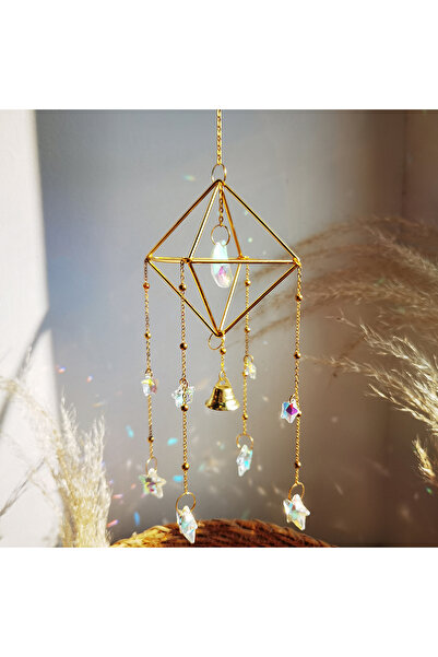 Choice أجراس رياح ذهبية MS052 على شكل نجمة وقمر بألوان قوس قزح، زينة خارجية ل...