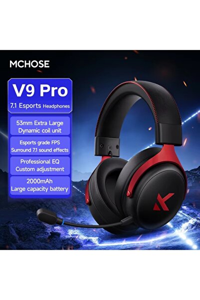 choice2 سماعة رأس MCHOSE V9 Pro باللونين الأحمر والأسود مع ميكروفون، تدعم تقن...