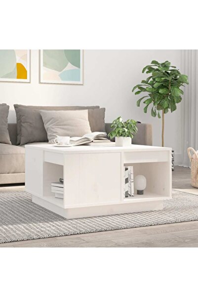 Concept Τραπεζάκι σαλονιού, λευκό, 60x61x32,5 cm, μασίφ ξύλο πεύκου