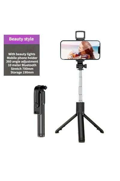 Choice3 حامل ثلاثي القوائم لاسلكي أسود اللون مزود بإضاءة وجهاز تحكم عن بعد بت...