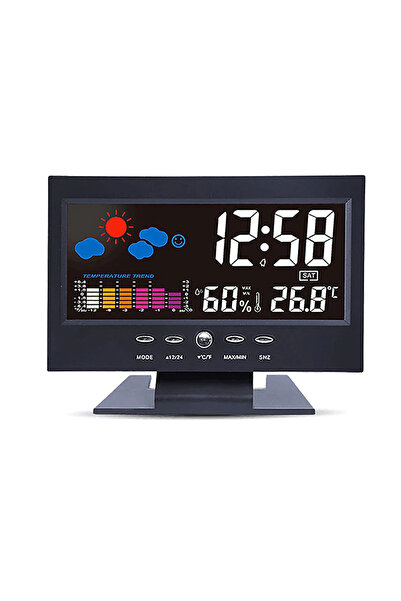 Choice ساعة طقس سوداء تعرض الوقت والتاريخ ودرجة الحرارة والرطوبة ووظيفة توقعا...