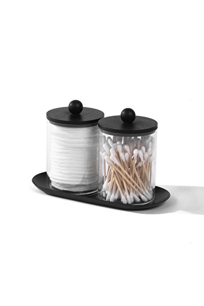 Choice عبوتان من موزع أعواد القطن مع صينية، علبة تخزين وتنظيم أدوات الحمام، م...