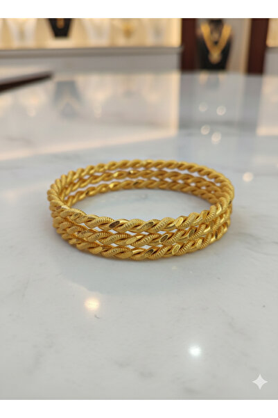 Tasarım 3'lü burgu bilezik altın görünümlü Gold rengi