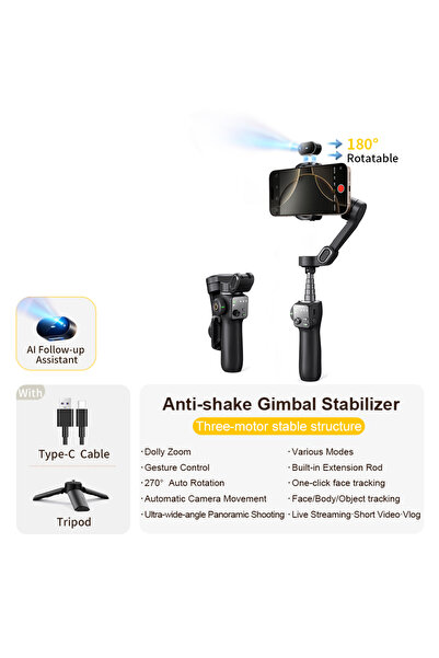 Choice1 مثبت جيمبال ذكي ثلاثي المحاور من AHUAN V8 أسود اللون مزود بقضيب تمديد...