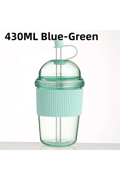 Choice1 زجاجة مياه بلاستيكية زرقاء مخضرة سعة 430 مل، قابلة للطي، مزودة بماصة،...