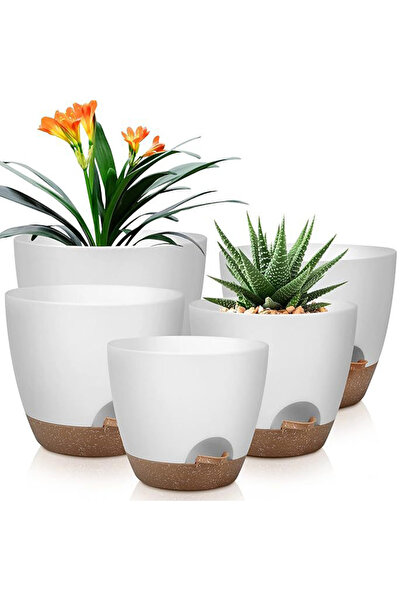Choice مجموعة من 5 أواني زراعة بيضاء عملية مزودة بفتحة تصريف، أواني زهور كبير...